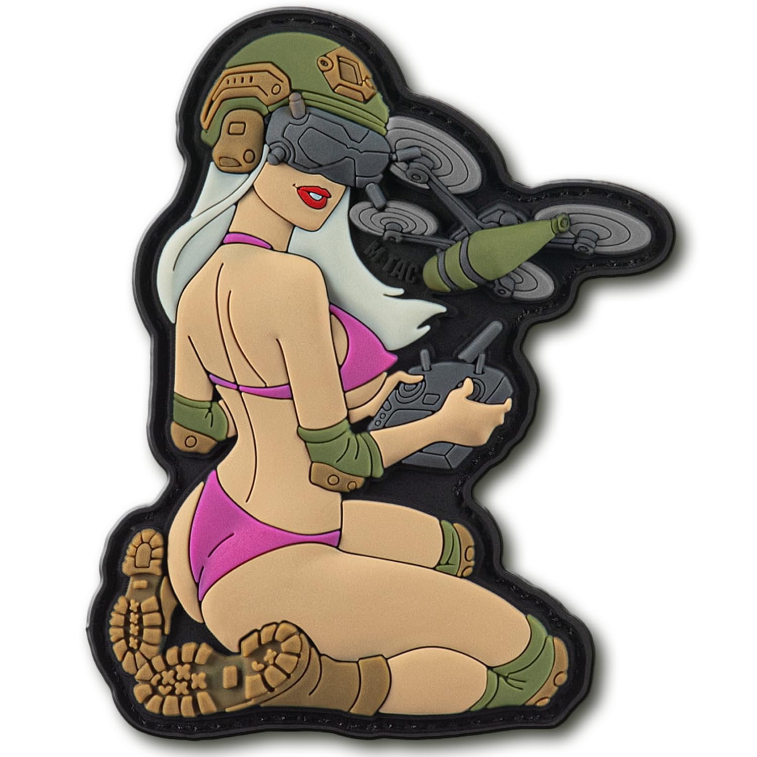 M-Tac Morale Patch Tactical Girl - PVC Tactical Military Patch with Hook Fastener Backing - Patches for Vest, Backpacks, Hats (White/Pink/Olive V2)