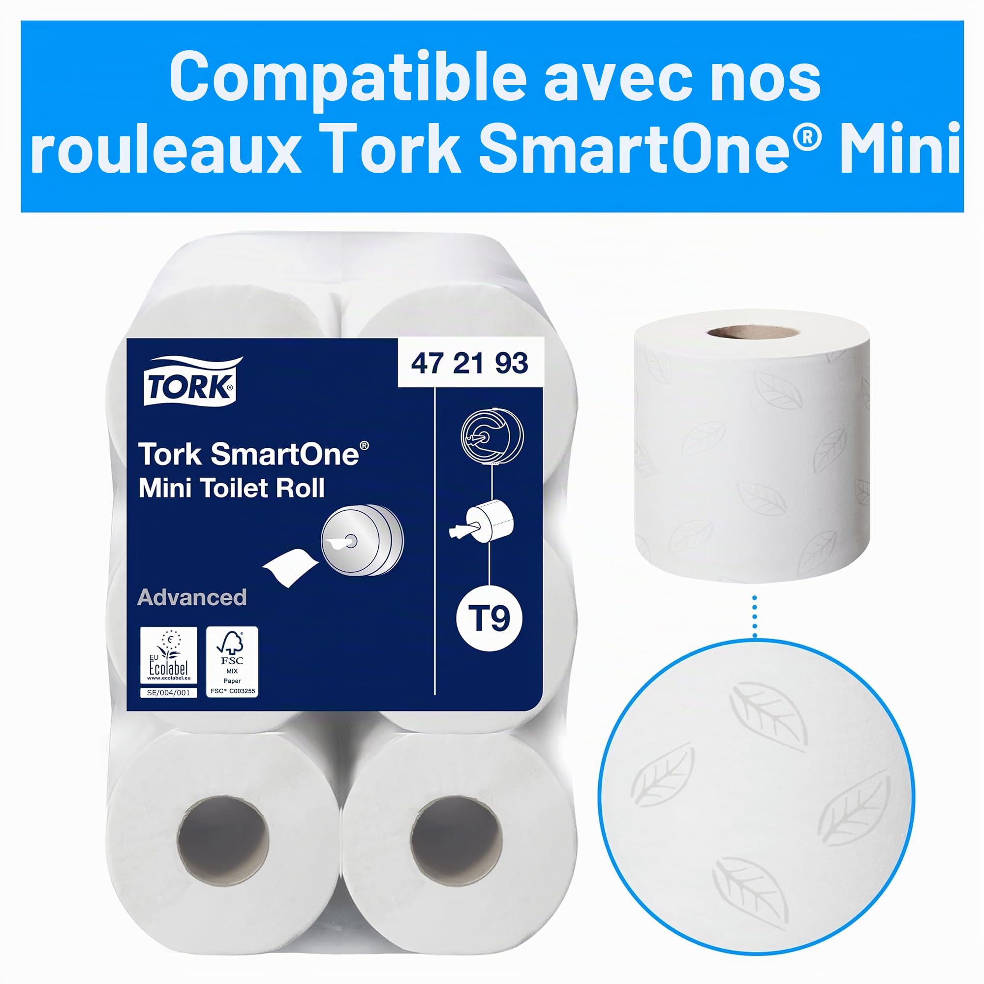 Tork SmartOne Distributeur murale Mini pour Papier Toilette Rouleau blanc T9, gamme Elevation, 681000