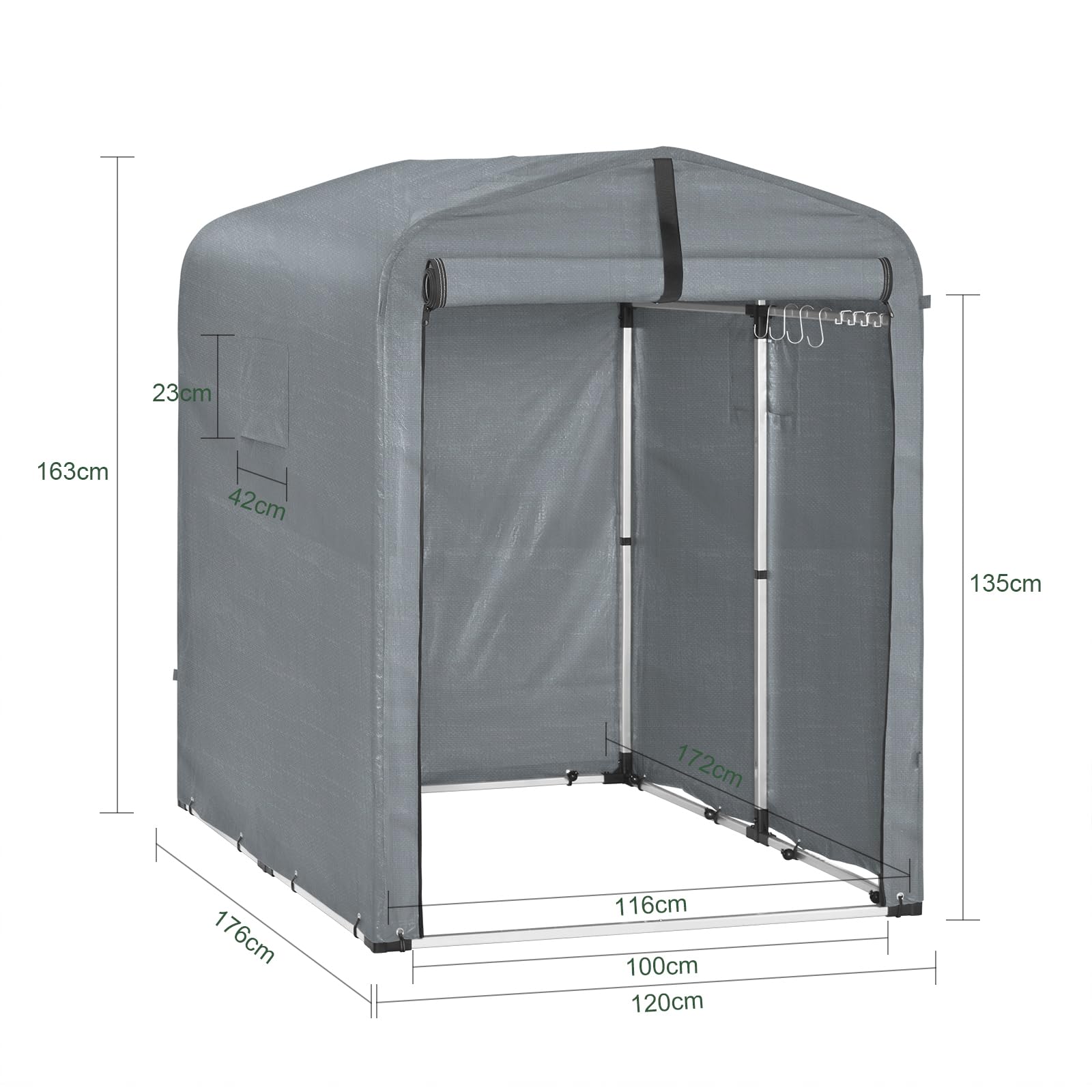 Sobuy Garage Auto per Esterno Tenda per Bicicletta Box Moto Impermeabile Tendone per Auto Moto e Attrezzi Capanno da Giardino e Ripostiglio da Esterno Grigio 120x176x163 cm KLS11-DG