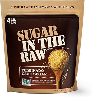 Sugar In The Raw Granulated Turbinado Cane Sugar, No erythritol, Pure Natural Sweetener, Hot & Cold Drinks, Coffee, Cooking, Baking, Vegan, Gluten-Free, Non-GMO, Bulk Sugar, 4lb Bag (1-Pack)