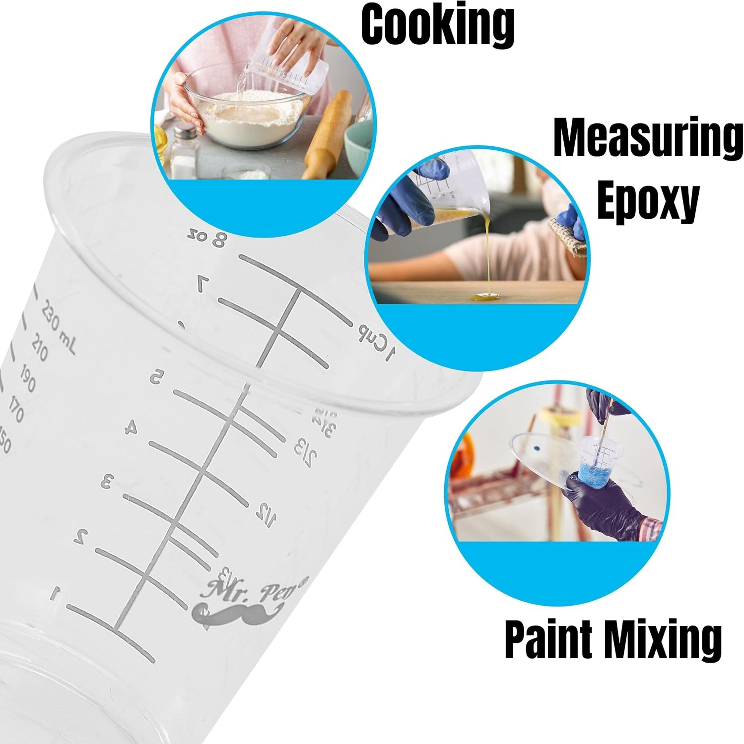 Mr. Pen- Disposable Measuring Cups for Resin, 8 oz, 20 Pack, Resin Mixing Cups, Plastic Measuring Cups for Resin, Epoxy Measuring Cups Disposable, Mixing Cups for Epoxy Resin, Resin Measuring Cups.