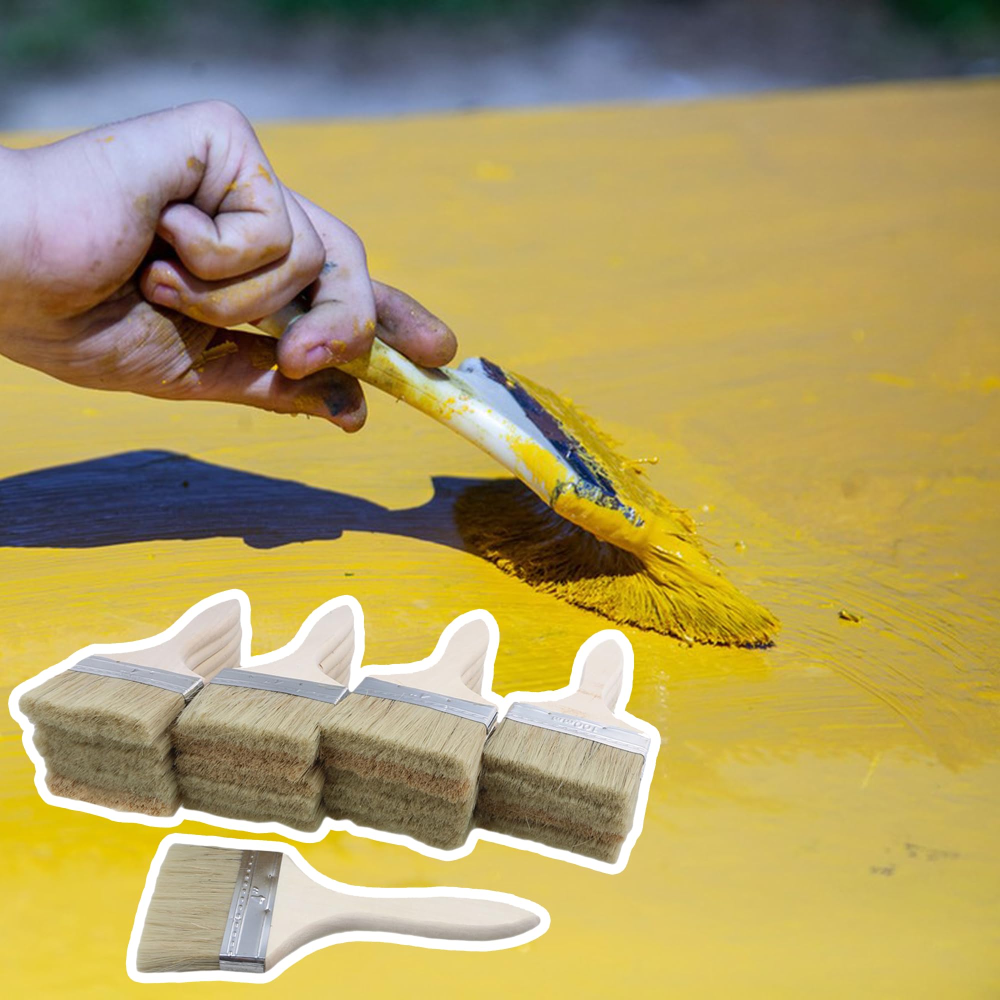 Lot de 20 pinceaux avec manche en bois - largeur 7,6 cm - pour peinture, tache, vernis, gesso, apprêt, colle