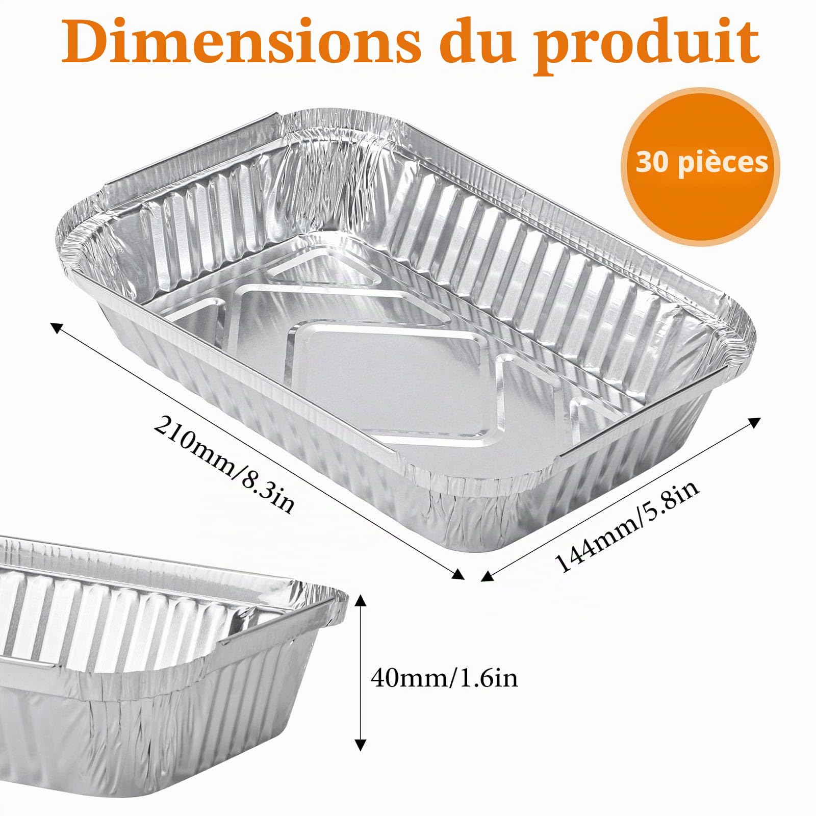 Lot de 30 plateaux jetables en aluminium cuisson avec couvercles, pour la cuisson/le rôti, le stockage des aliments et la congélation (L)
