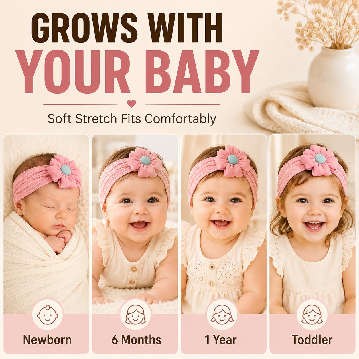 Glamifirsto Nylon Newborn Headbands Hair Bows Elastics Soft Bands Headwraps For Newborns Infants Toddlers Kids Baby Elastic Turban Headwrap Hair Accessories Pack Of 6,Multi 4