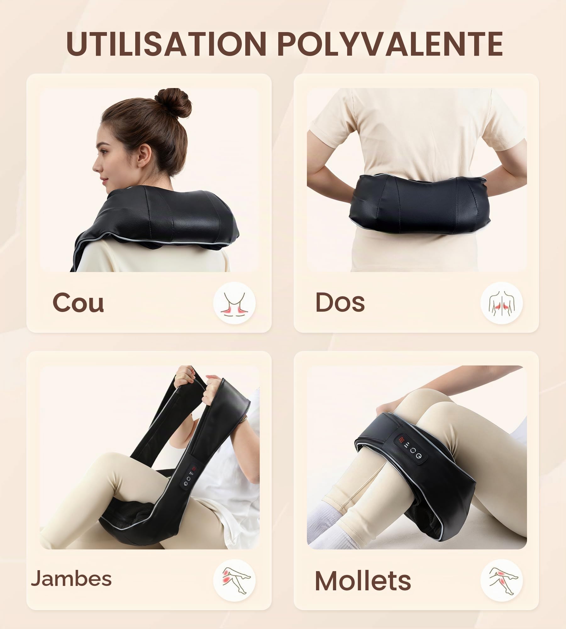 Masseur Cervical Shiatsu avec fonction chauffante, massage des épaules et du dos avec 3 intensités et rotation bi-directionnelle, cadeau pour femme et homme, idéal pour la maison, le bureau et la
