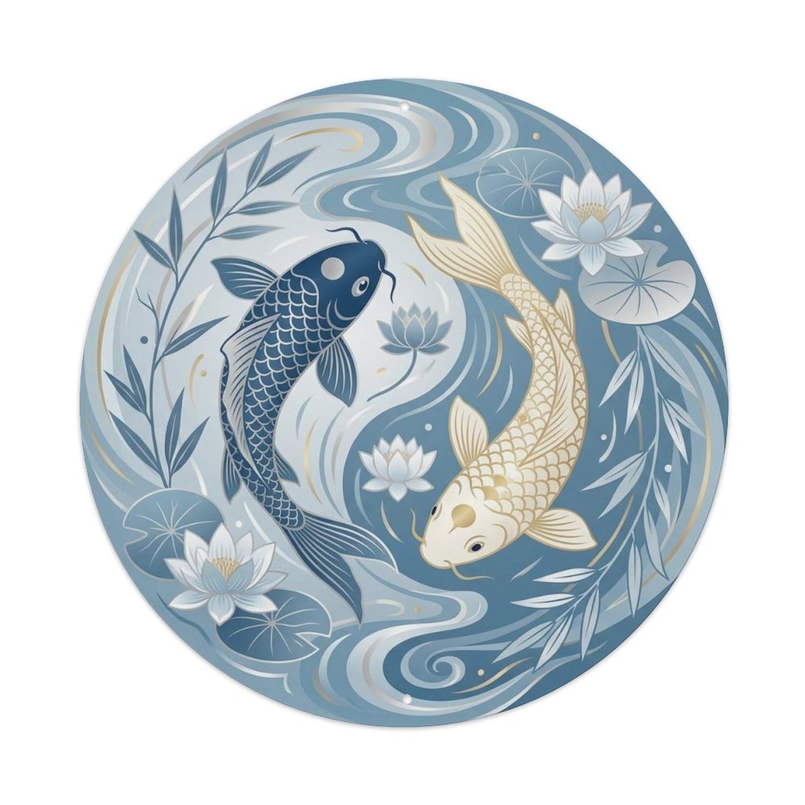 Olyhtr 8X8inch Classic Style Tai Chi Koi Meditation Zen Balance Classic Metal Tin Sign