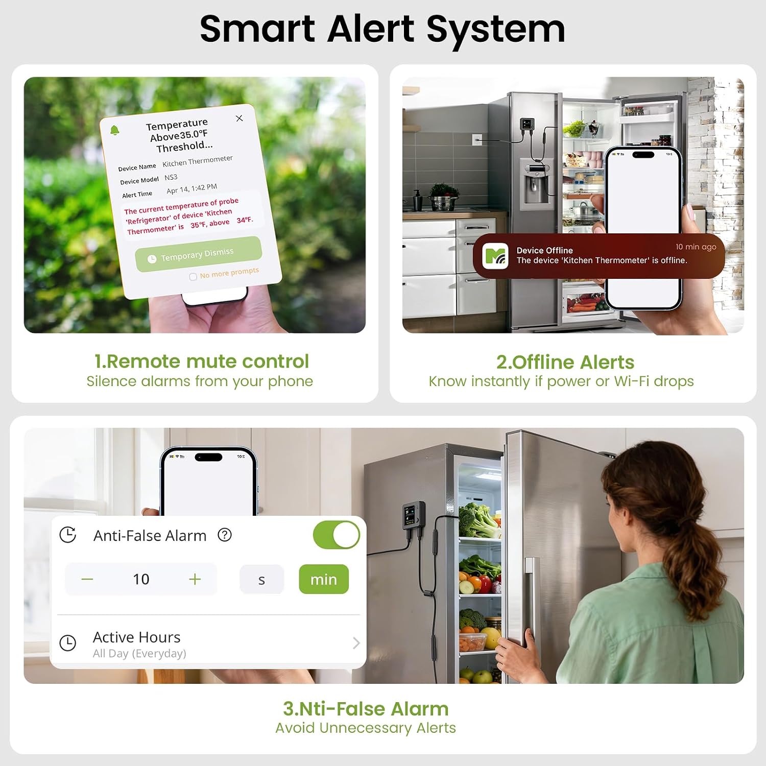 MOCREO WiFi Refrigerator Thermometer with Freezer Alarm, Dual Probes Digital Temperature Sensor with App & Email Alert, 2 Years Free Data Export, for Fridge, Kitchen
