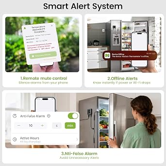 MOCREO WiFi Refrigerator Thermometer with Freezer Alarm, Dual Probes Digital Temperature Sensor with App & Email Alert, 2 Years Free Data Export, for Fridge, Kitchen