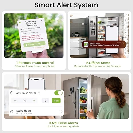 MOCREO WiFi Refrigerator Thermometer with Freezer Alarm, Dual Probes Digital Temperature Sensor with App & Email Alert, 2 Years Free Data Export, for Fridge, Kitchen