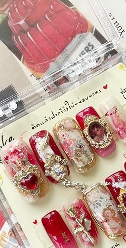 Miniatura 4 de Boudoir red angel! press on nails, False nail, fake nails, handmade, nail art  design by make.a.nail.make.a.wish (XS, Nature)