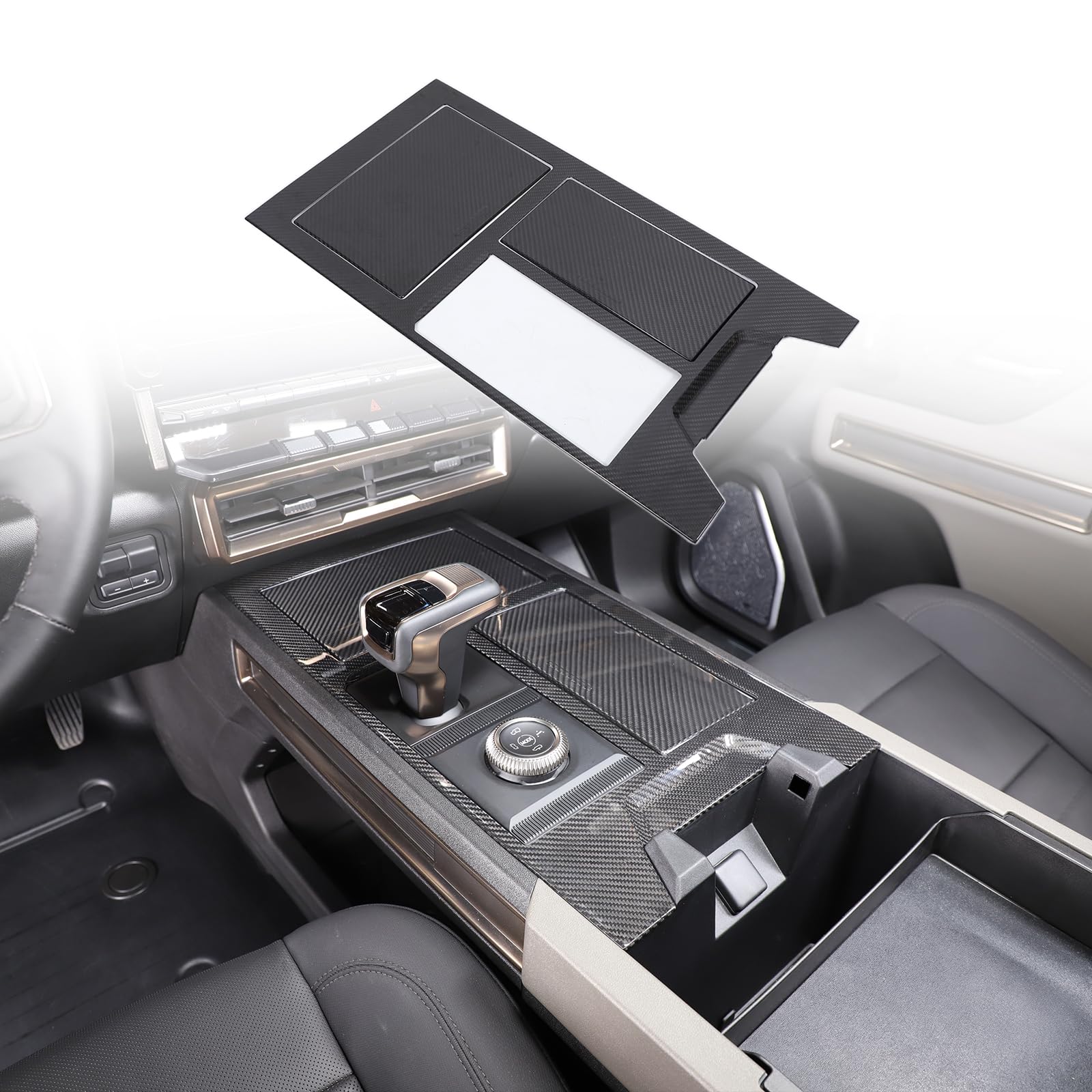 Aotumcer for 2024 2025+ Hummer EV SUV Central Control Gear Decoration Panel, Carbon Fiber Grain Center Console Cover Upgrade Liquid Proof UV Protected Luxurious Interior Trim Center Console Wrap Kit