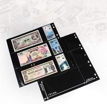 MUDOR 3-Pocket Currency Pages, 10 Pages 60 Pockets Bill Holders Refill Sheets for Collectors, 9 Holes Fillers Sleeves for Collecting Binder Supplies