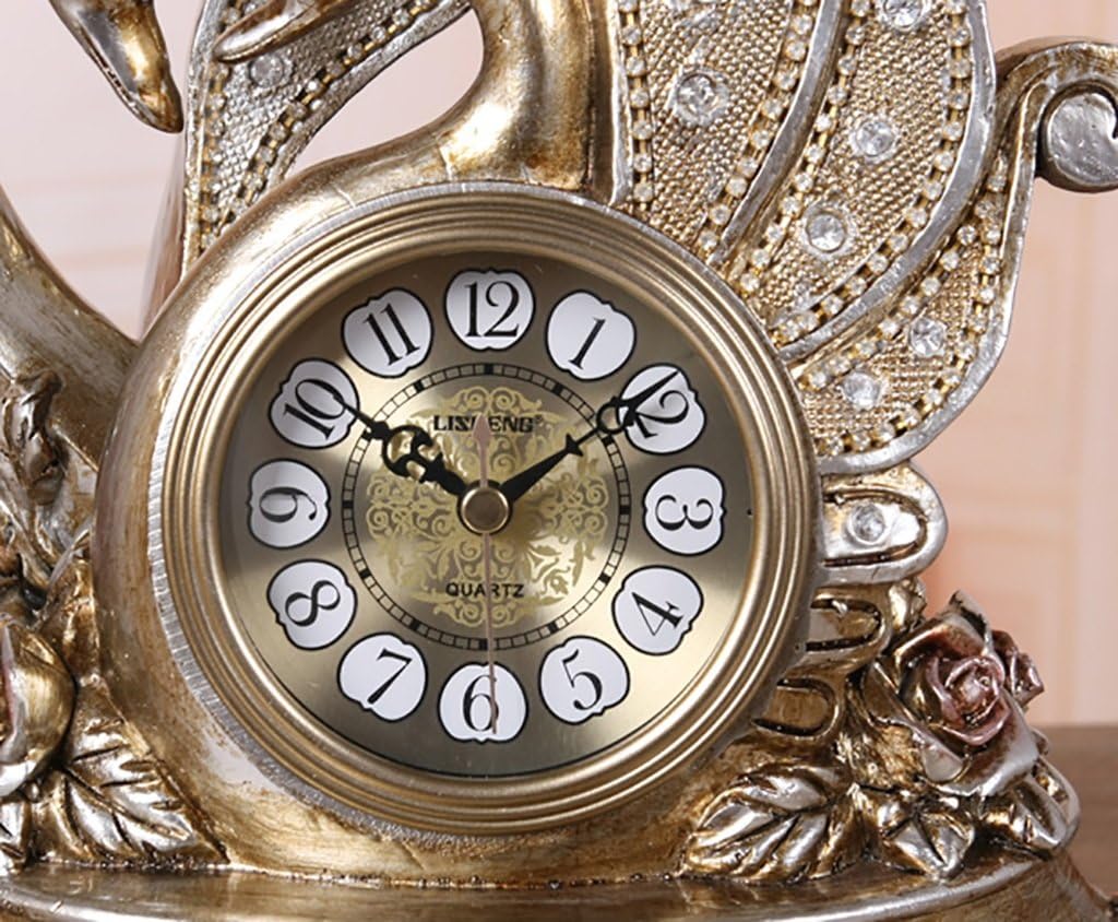 Retro Mantel/Mantle Rhythm Quartz Clock Living Room swan Desk Shelf Clocks Decoration (Color : Bronze)