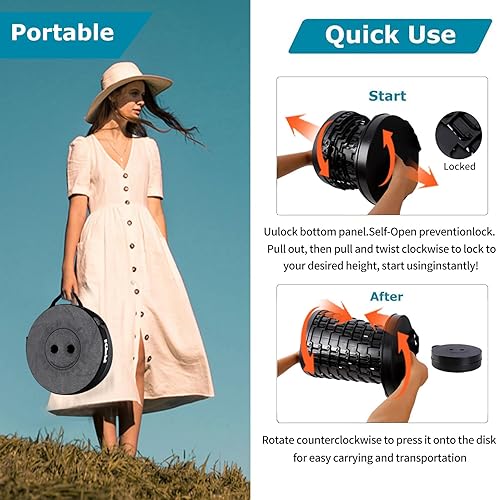 Miniatura 2 de Taburete plegable mejorado 2025 y bolsa de transporte acolchada 3 en 1, silla de campamento telescópica portátil, taburete plegable de altura