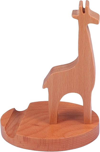 Hemobllo Wood Phone Stand- Giraffe Phone Holder Wooden Cell Phone Stand Animal Phone Holder Desktop Smartphone Stand Phone Cradle Bracket Tablet Stand for Cellphone Make-up Mirror