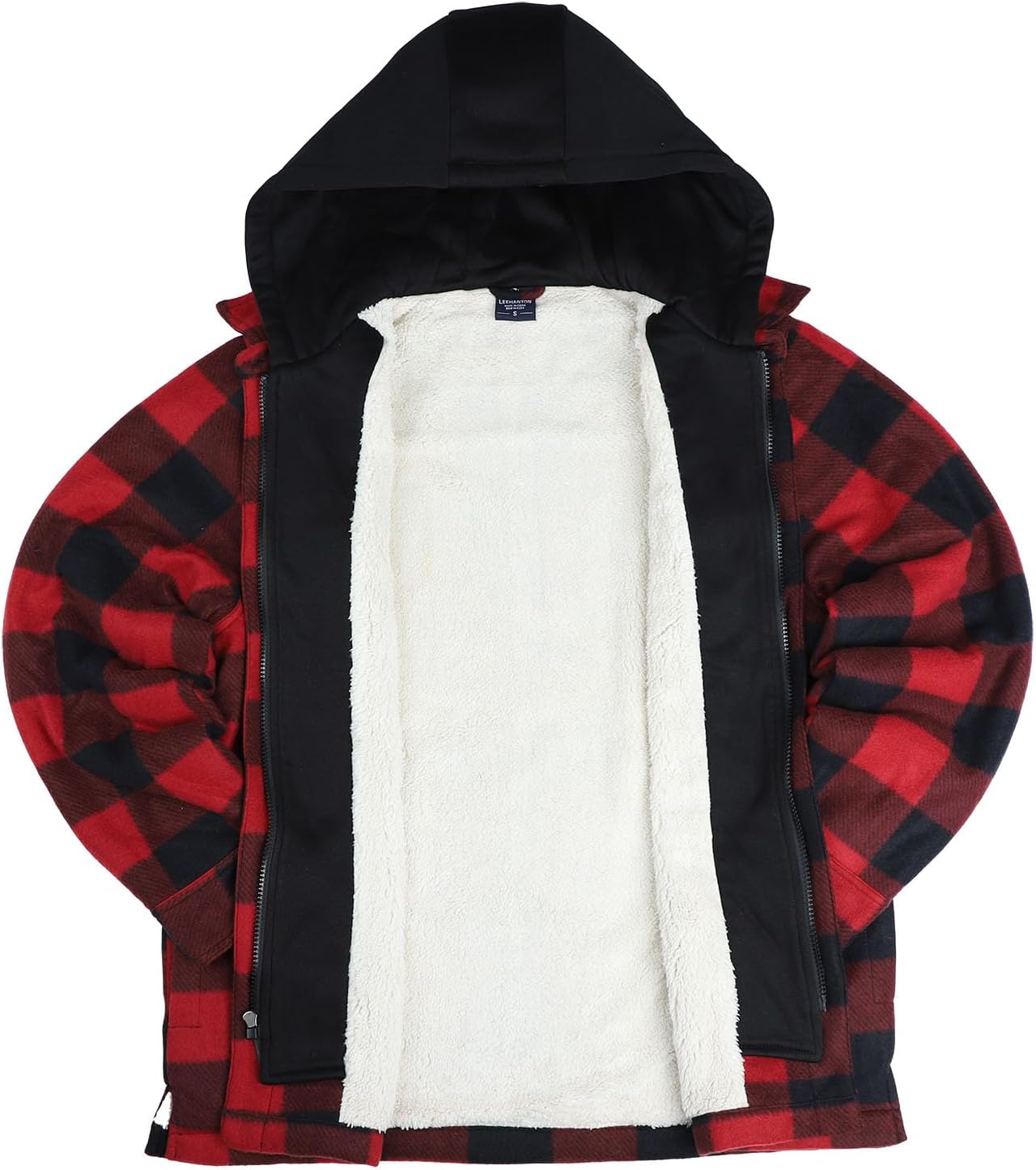 LeeHanTon Mens Flannel Jackets Sherpa Lined Fleece Zip Up Winter Warm Workout Plaid Sweatshirt with Hood - Image 3