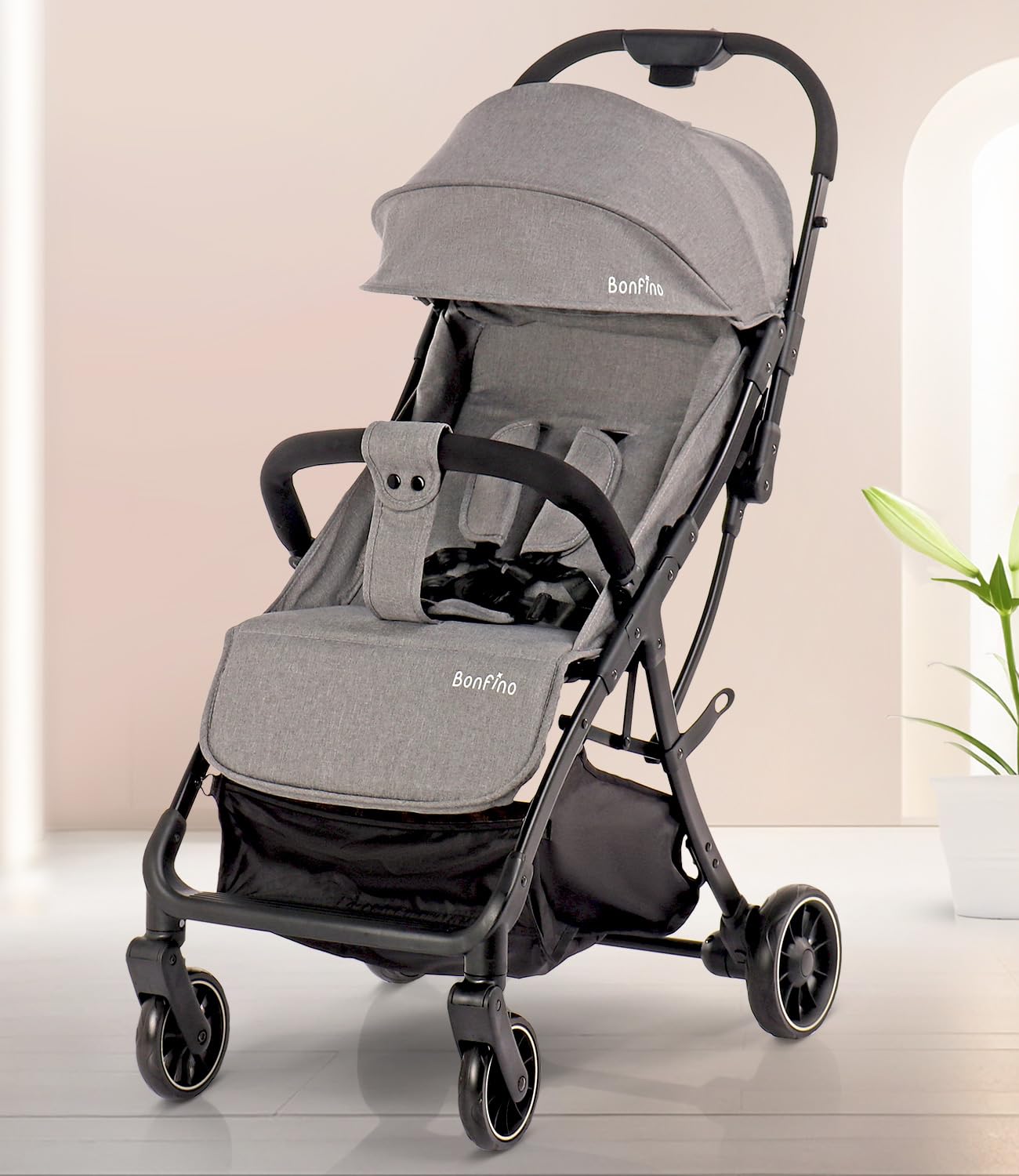 Bonfino Aero Lite Premium Baby Cruiser Stroller with 5-Point Safety Harness&Reclining Backrest,Baby Stroller for 0-3Years Foldable, Storage Basket,Swivel Wheels,Lightweight Pram for Baby/Toddler,Grey-image-35