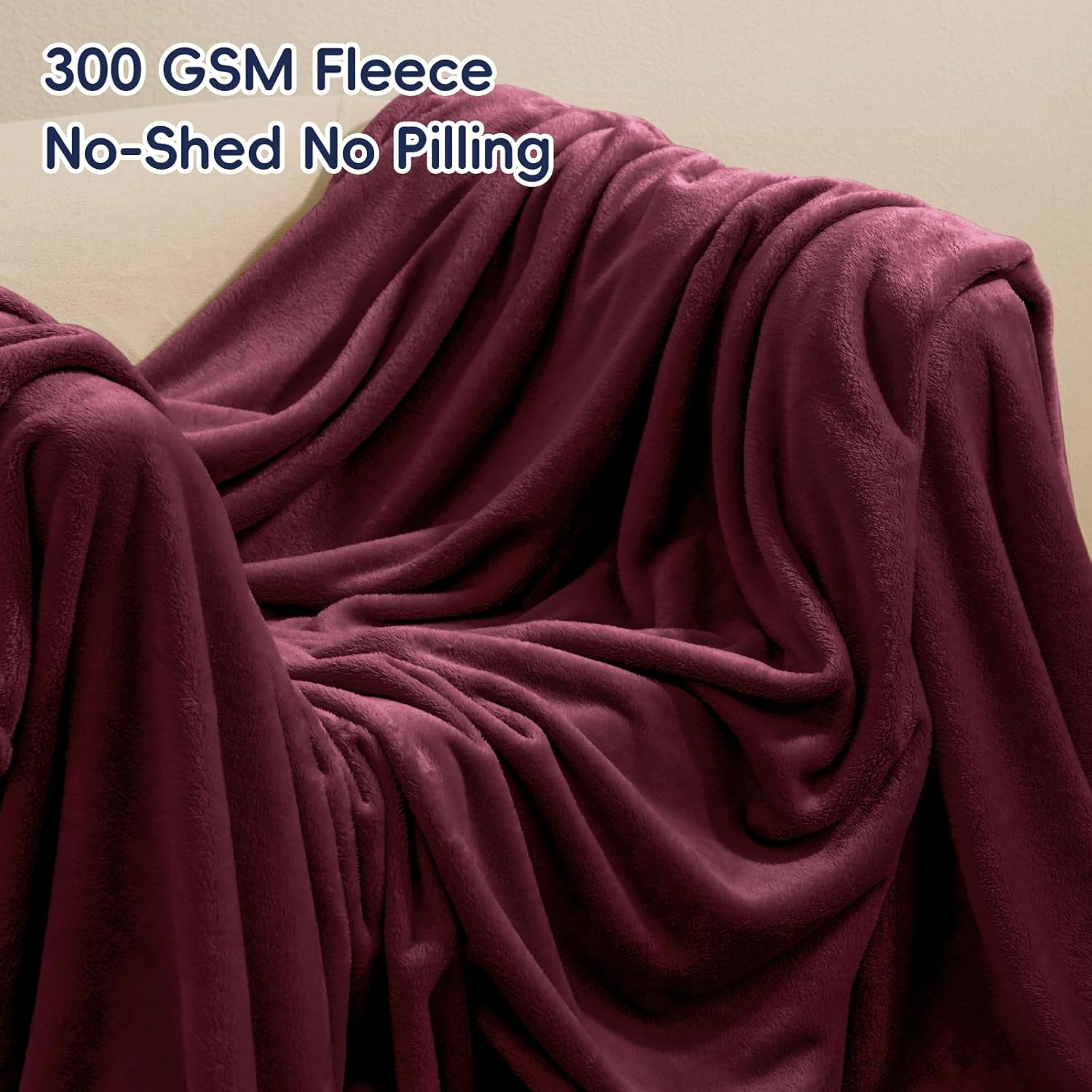 PHF Ultra Soft Fleece Blanket King Size, No Shed No Pilling Luxury Plush Cozy 300GSM Lightweight Blanket for Bed, Couch, Chair, Sofa Suitable for All Season, 108" x 90", Wine Red/Burgundy - Image 3