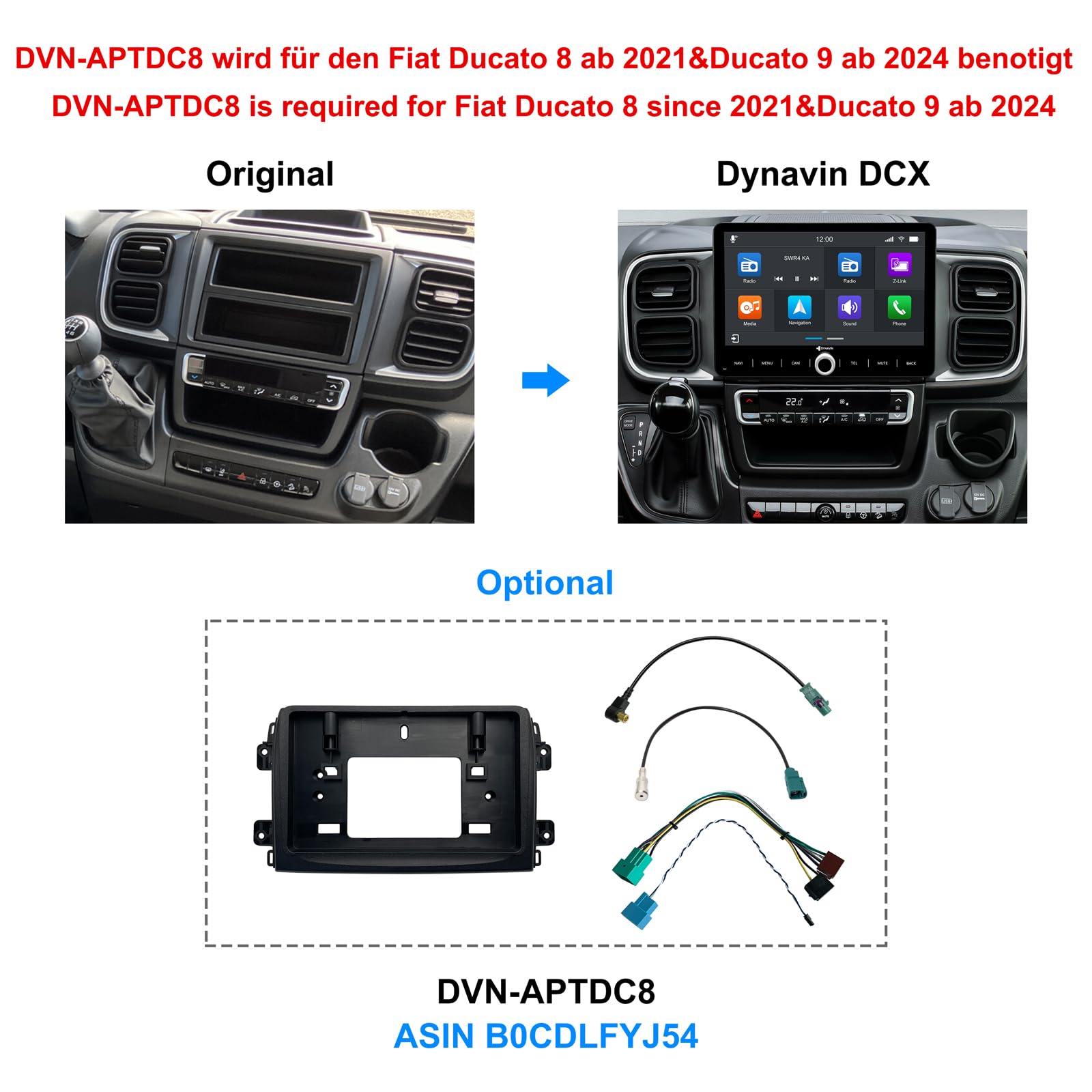 DYNAVIN Android Autoradio GPS pour Fiat Ducato Citroën Jumper II Peugeot Boxer II: 10,1" Radio avec Wireless CarPlay et Android Auto | Head-up Display | Dab+ Radio; D9-DCX Plus Flex - C