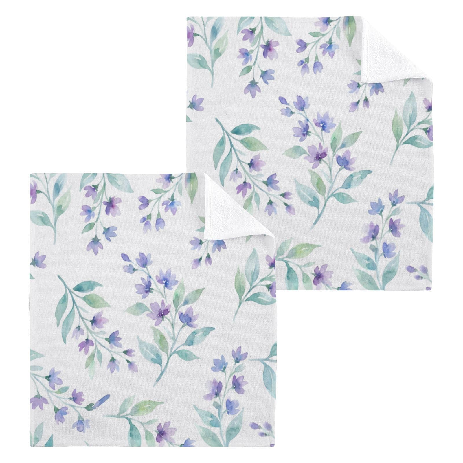 BOESI Lavender Branch Pattern 12x12in Cotton Washcloth,Face Towel