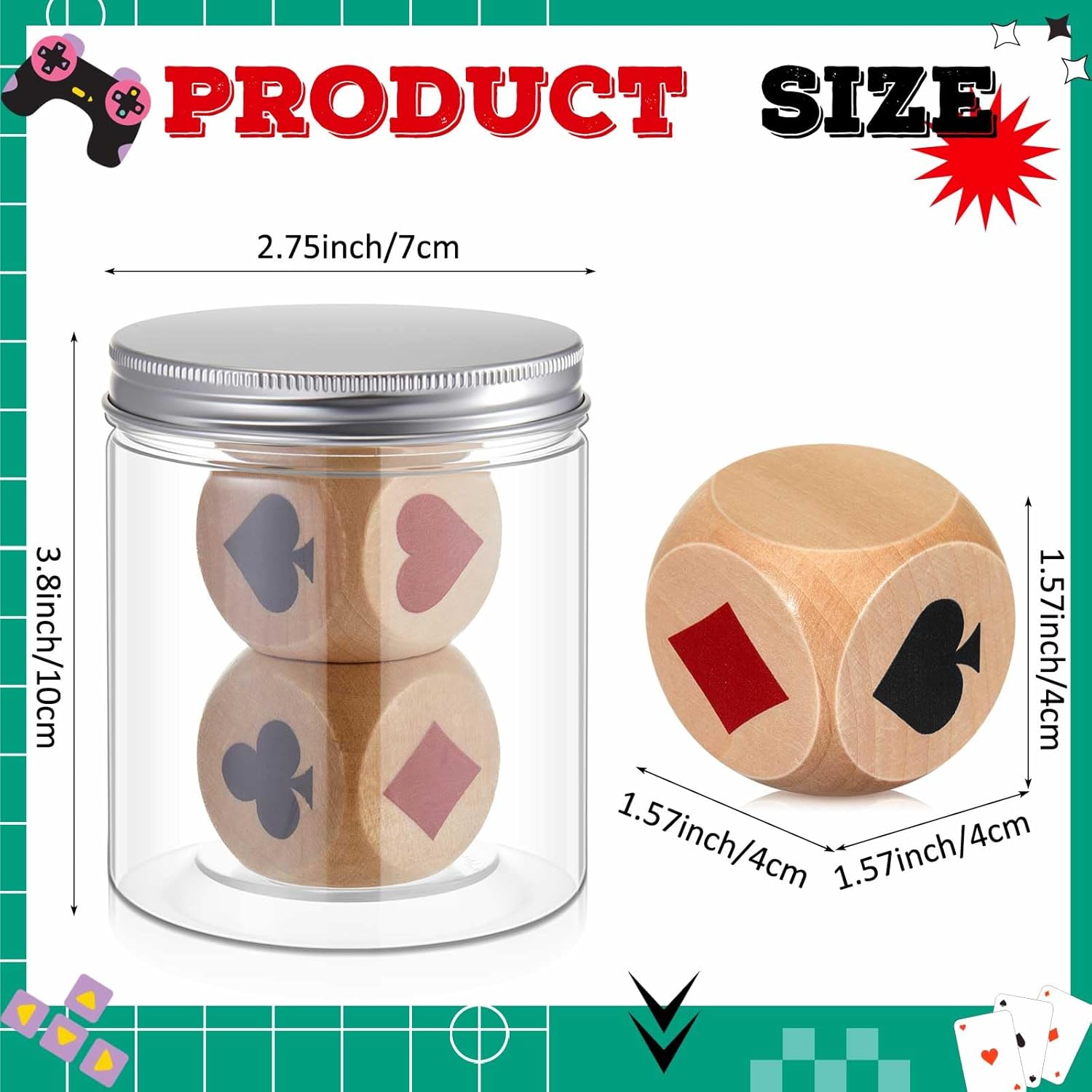 Seenelling 2 Pcs Wooden Marker Dice with Storage Box Big Size 1.57''(4cm) Ace Indicator Wooden Suit Dice Cube Clear Prints Euchre Cube Great Gift for Euchre Poker Cards Game(Brown)
