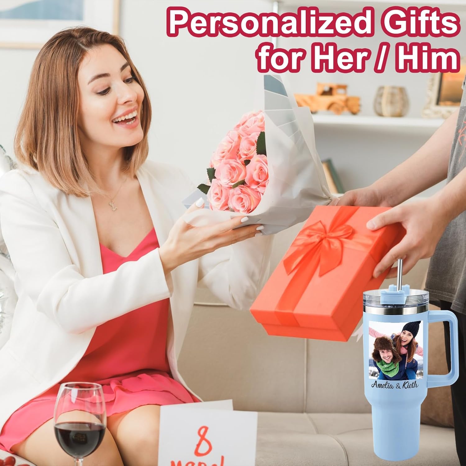 Ships Next Day Custom 40oz Tumbler with Picture&Name, Personalized Tumbler with Handle, Valentines Day Gifts for Him/Her, Girlfriend Boyfriend Gift for Birthday - Image 8