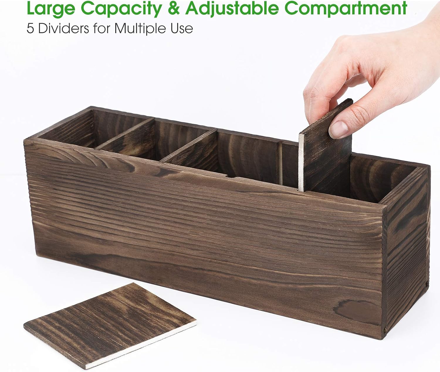 MaxGear Pen Holder Wood Pencil Holder Remote Control Holder Multi-Functional Desk Organizer with 5 Adjustable Compartments for Office Supplies, Art Supplies, School Things, 12.2 x 3.54 x 4.13 inch