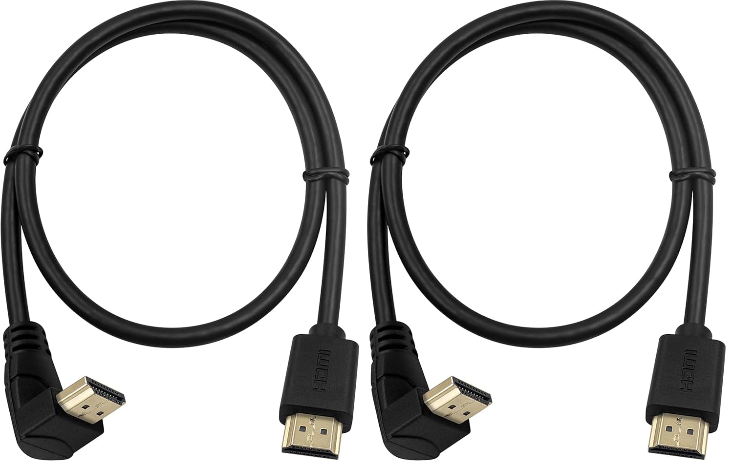 Poyiccot HDMI 2.0 Male to Male Cable 90 Degree, 2 Feet / 60cm HDMI Male to Male Downward Angle Cable 60Hz, 4K * 2K Gold Plated High Speed (M/M Down) (Pack of 2)