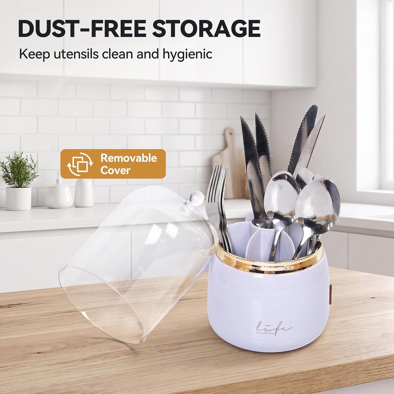 OTraki 360° Rotation Silverware Organizer with Lid, Purple