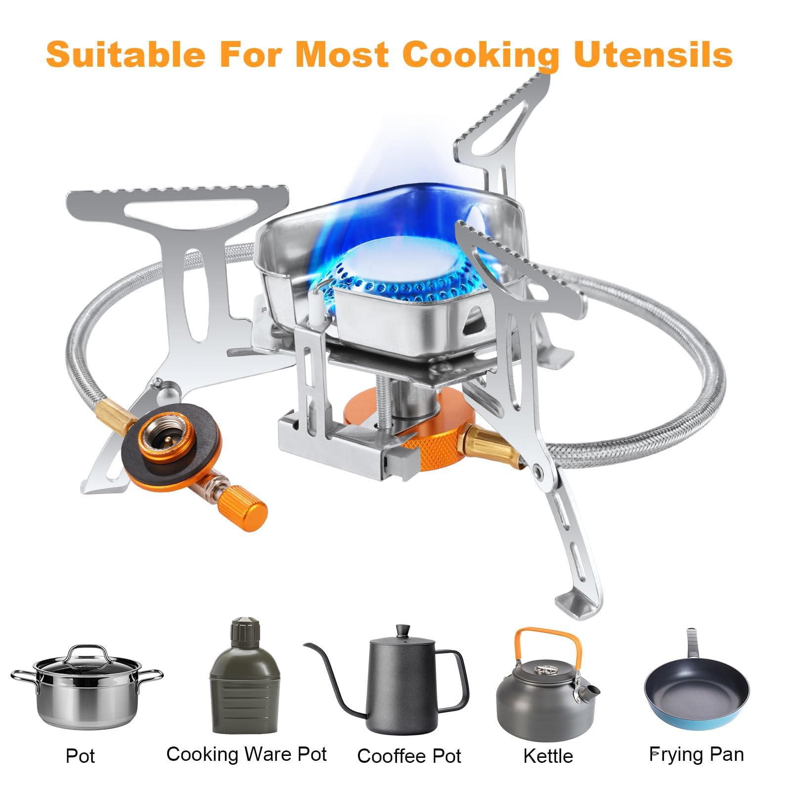 Adiwo Fornello a Gas da Campeggio, 3500 W Mini Stufa da Campeggio, Fornello Campeggio Gas Portatile con Accensione Piezoelettrica, Mini Stufa da Campeggio Antivento per Campeggio Trekking Picnic