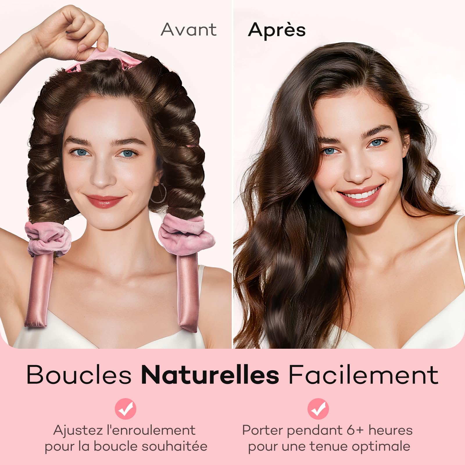 Umisleep Tresseur Sans Chaleur,Set de Boucles en Soie Protège les Cheveux,Tresseur de Boucles 99cm pour la Nuit,Bande DIY pour Boucles Sans Chaleur pour Cheveux Longs (Rose)