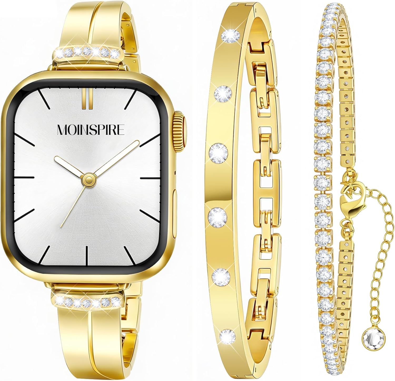 MOINSPIRE Designer Slim Watch Bands for Women Compatible with Apple Watch 38/40/41/42/44/45/46/49mm Dainty Dressy Cute Bracelet Metal Chain Straps for iWatch Series 11/10/9/8/7/6/5/4/3/2/1/SE/Ultra