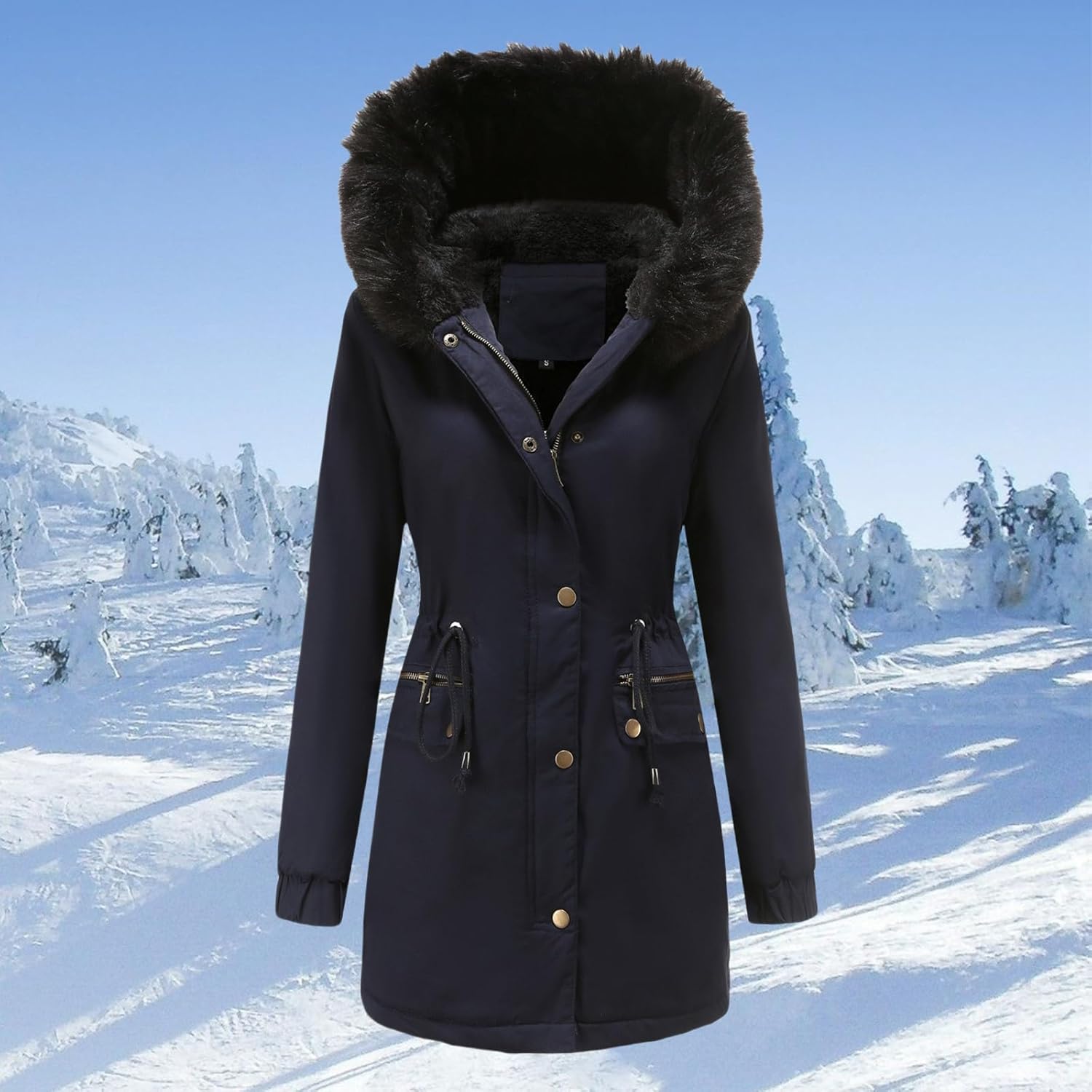 Women's Winter Long Coat Hooded Warm Fleece Lined Parka Jacket with Fur Trim Anoraks Military Jacket Coats Overcoat