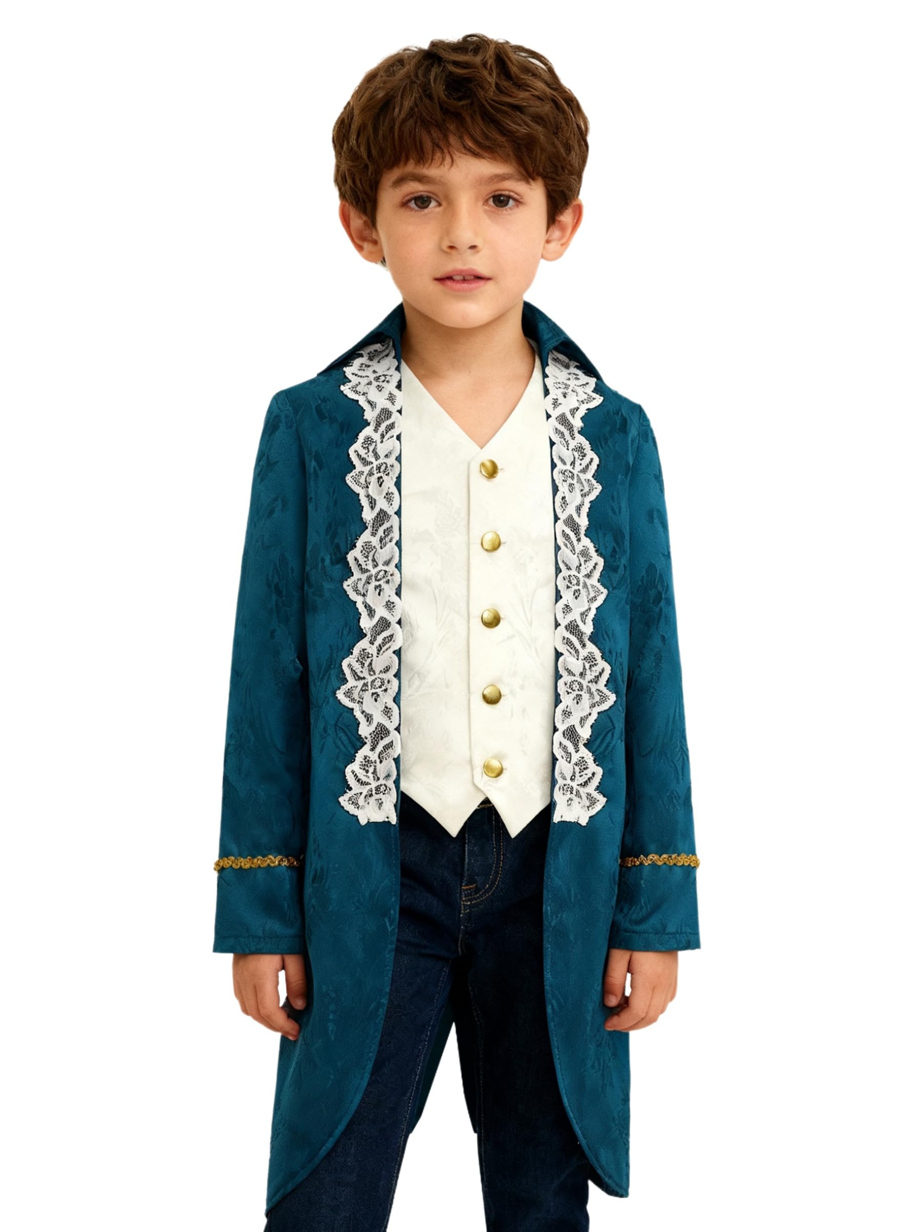 Hansber Boys Medieval Renaissance Victorian Jacket 19th Century Attire Gothic Punk Medieval Pirate Cosplay Costume Peacock Blue 7-8 Years