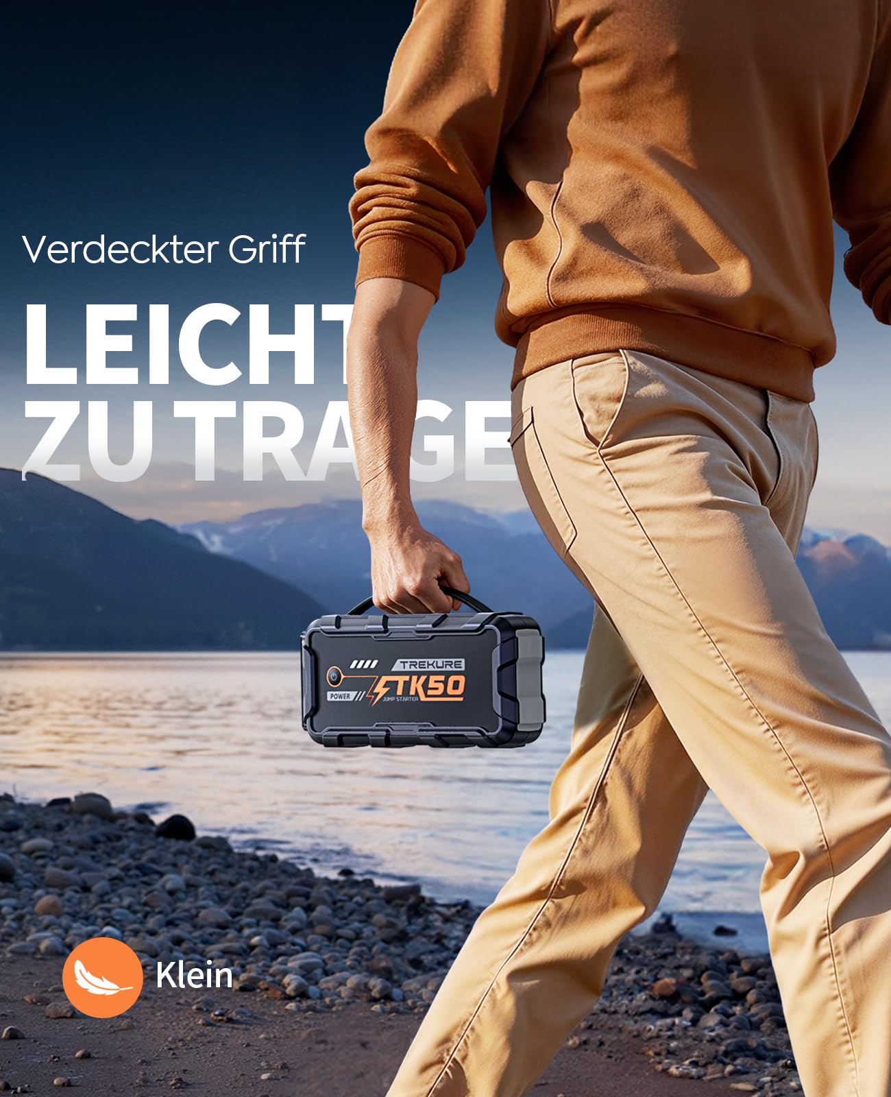 Starthilfe Powerbank für PKW 8000A (All Gas/12,0L Diesel), Auto Starthilfe 26800mAh, 12V Autobatterie Booster mit 800 Lumen Taschenlampe, 2 USB Ausgänge, Verdickt Starthilfekabel, Tragbarer Griff