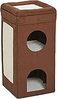 MidWest Feline Nuvo Curious Cat Condo Tri-Level Cat Tree - Faux Brown Suede Hideaways, Plush Bed Top, Sisal Scratcher for Multiple Cats