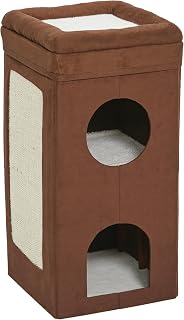 MidWest Feline Nuvo Curious Cat Condo Tri-Level Cat Tree - Faux Brown Suede Hideaways, Plush Bed Top, Sisal Scratcher for Multiple Cats