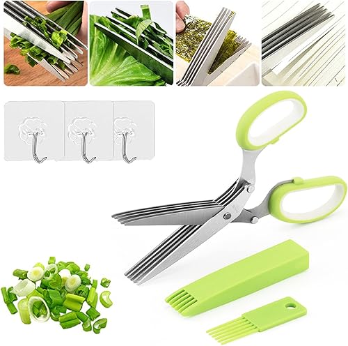 GDSAFS Glorihoby - Tijeras de cocina tijeras de ensalada de cocina de 5 cuchillas herramienta de corte de verduras de acero inoxidable multicapa con
