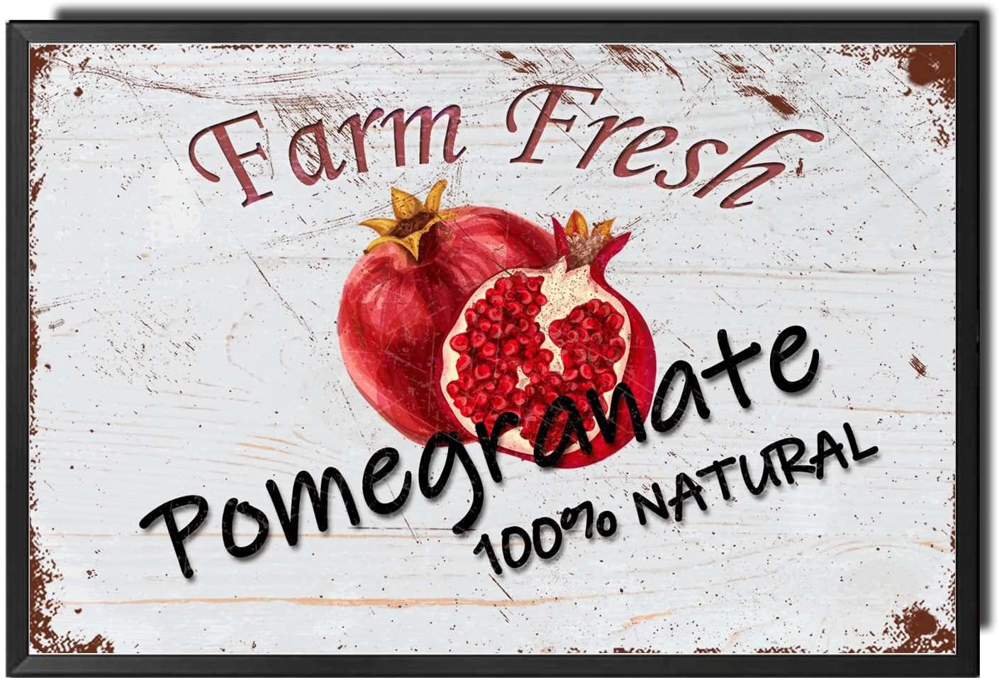 Lygond Metal Sign Tin Sign Vintage Wall Art Natural Pomegranate Farm Fresh Organic Food Furit Sign for Garden for Garden 12×16 Inches with Metal Frame