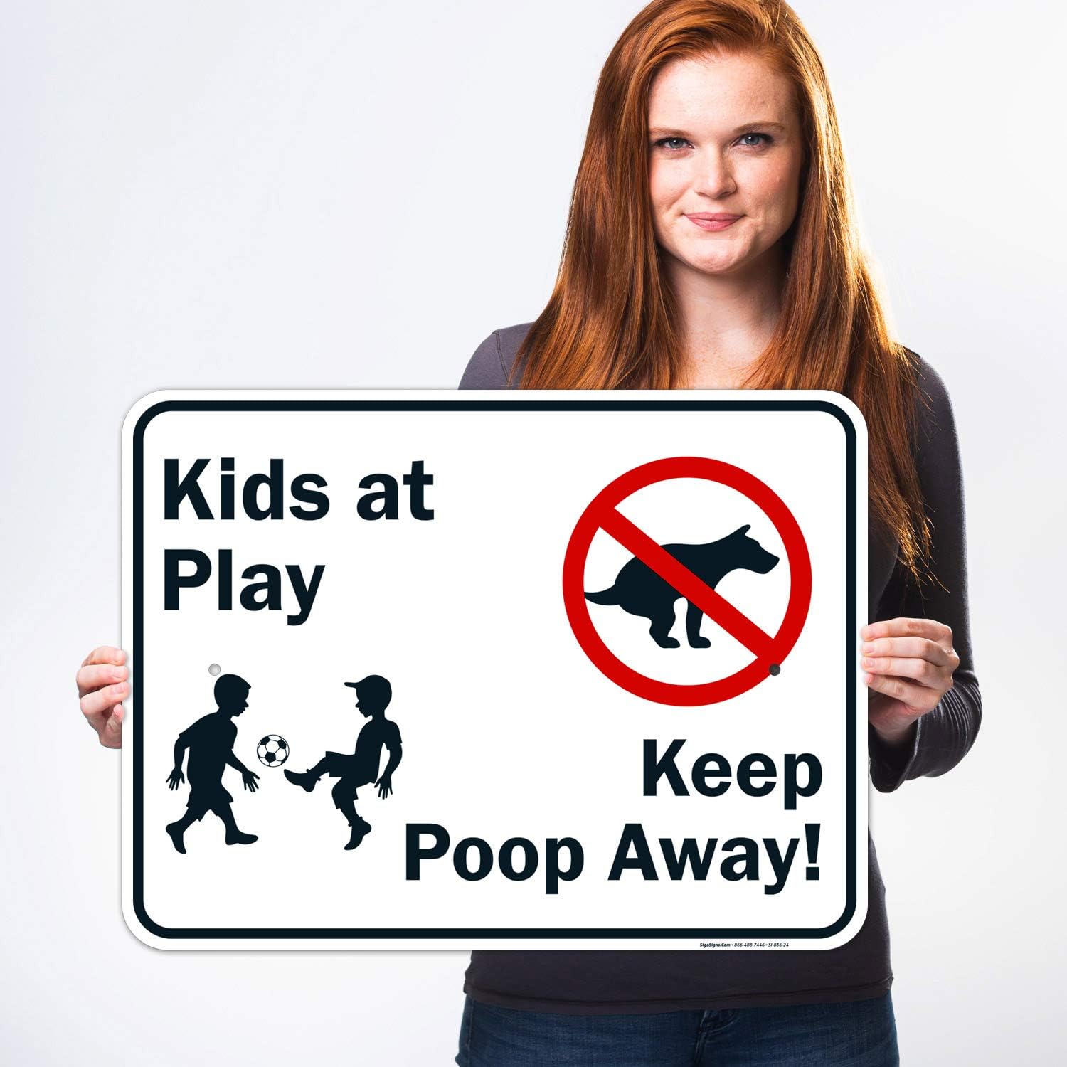 Kids at Play Sign, Keep Poop Away Sign, 18x24 Inches, Rust Free .063 Aluminum, Fade Resistant, Easy Mounting, Indoor/Outdoor Use, Made in USA