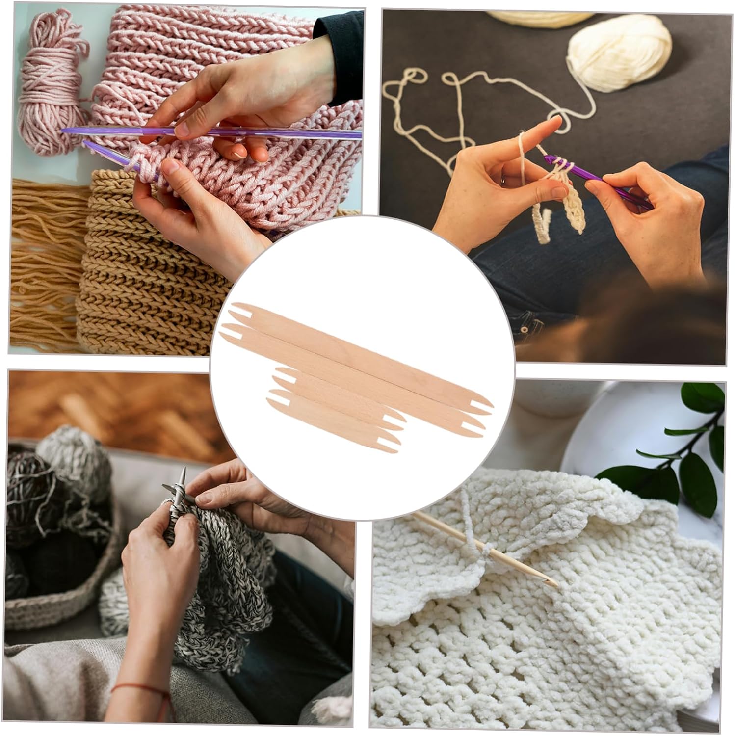HOMSFOU 4Pcs Weaving Tools Wooden Shuttles for DIY Knitting Tapestry Scarf Projects Smooth Surface for Sewing Accessories and Crafting