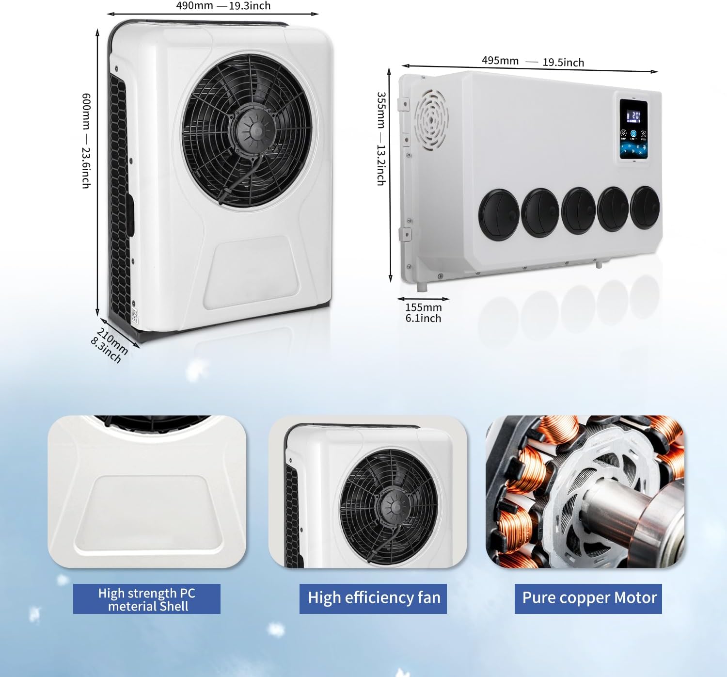 12V Truck Cab Air Conditioner 10000BTU 12 volt Universal dc Air Conditioning Electric Split ac Unit for semi trucks RV Crane Tractor Bus Boat Automotive Camper Van Motorhome New Energy