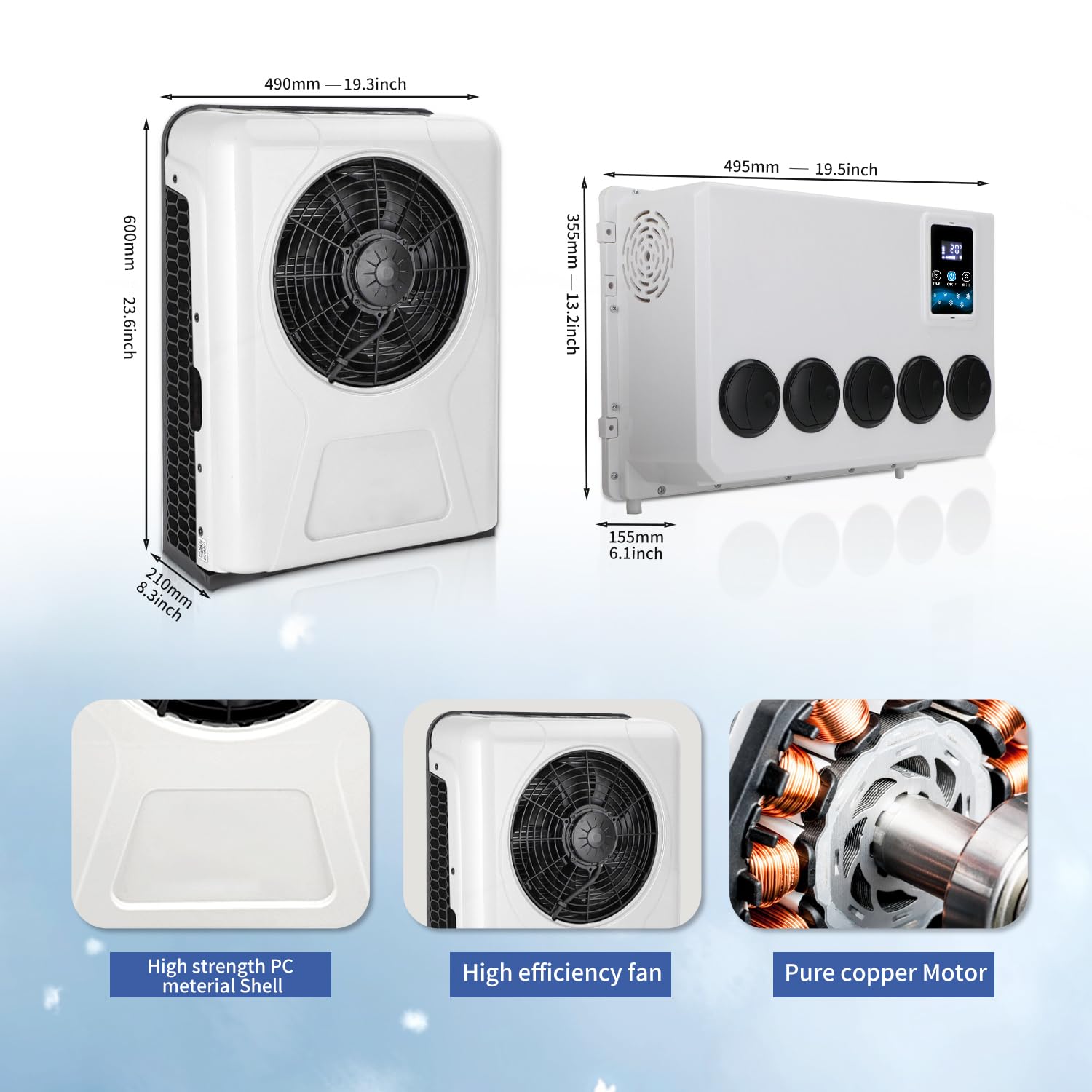 Gouku Klimatyzator Elektryczny Uniwersalny 12V DC 10500 BTU do Naczep, Kamperów, Dźwigów, Traktorów, SUV-ów