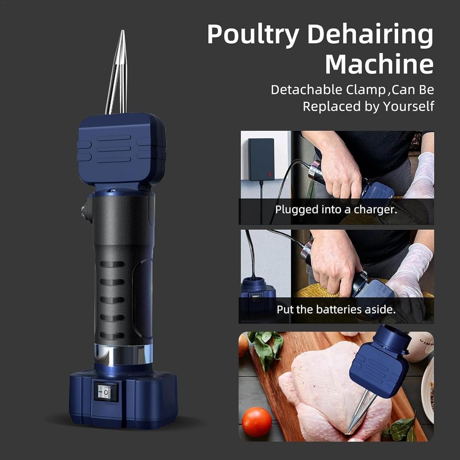 Desplumador eléctrico de aves de corral, limpiador de aves de corral recargable inalámbrico, extractor de mano portátil de doble propósito con boquilla ajustable, eficiente para uso doméstico y