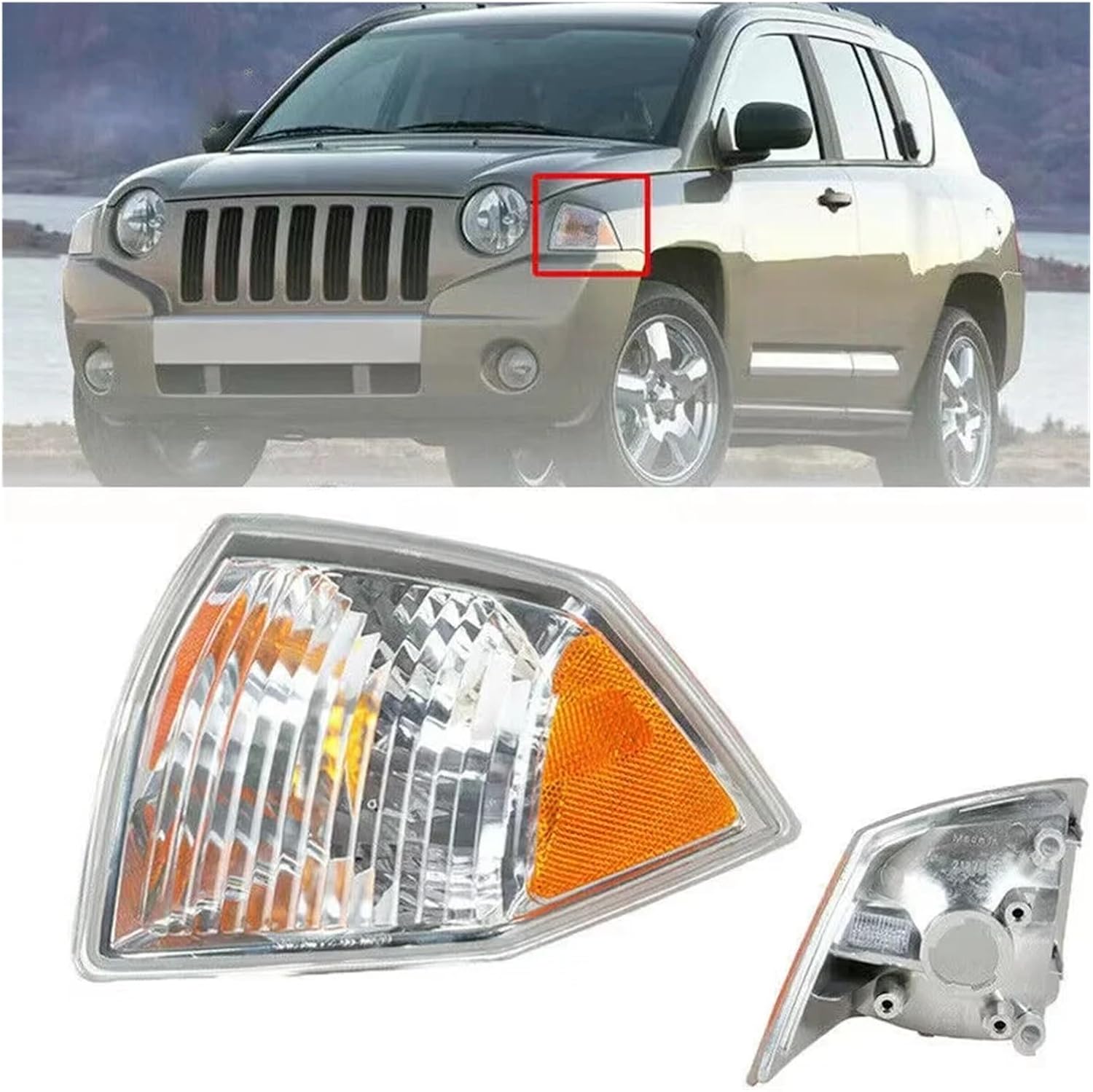 Corner Light Compatible with Jeep Compass 2007-2010 Headlight Headlights Corner Lamp Turn Signal Light Side Marker Parking Light Turning(Left Side)