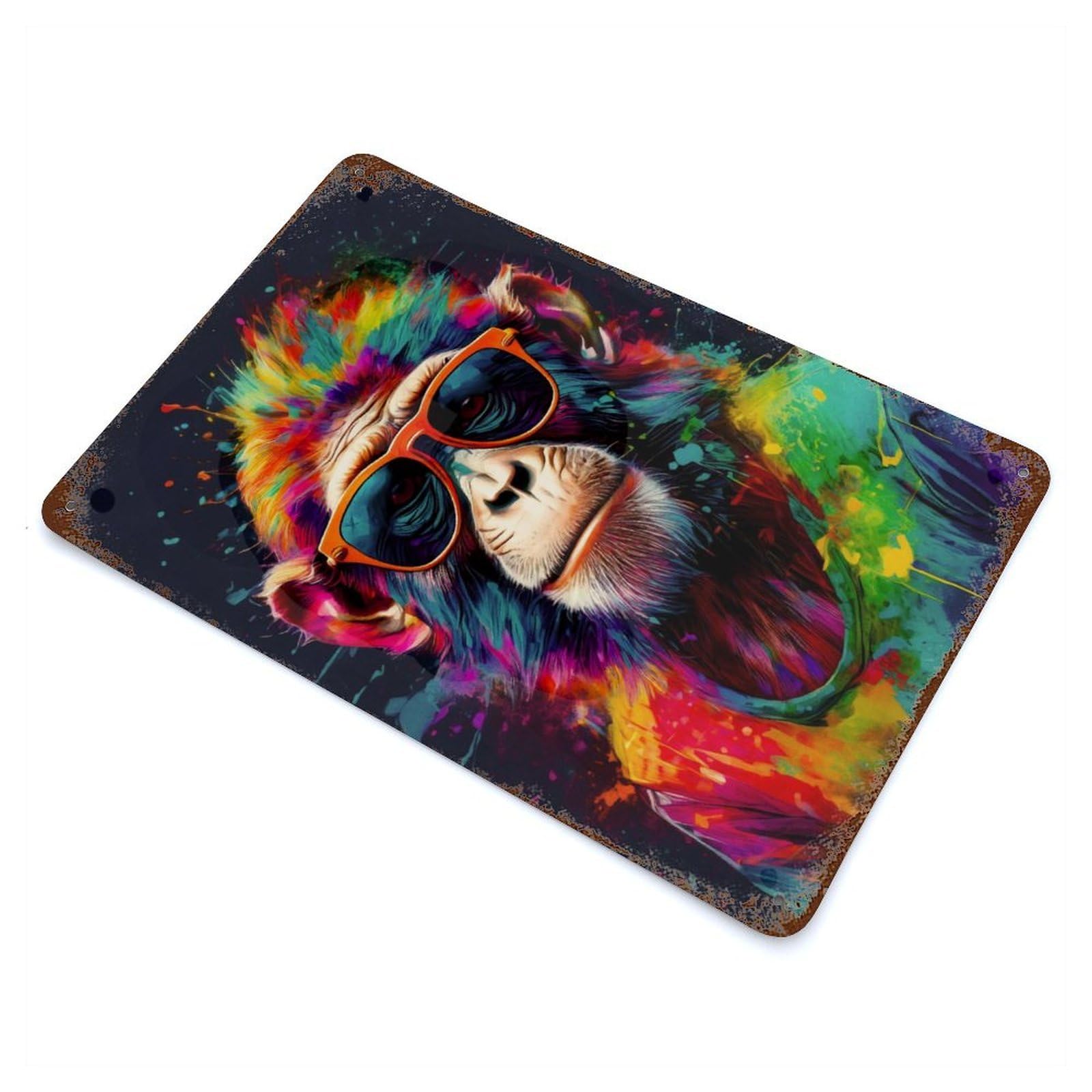 Cool Monkey Art Rusty Metal Tin Sign 11.8"x7.9", Shabby Chic Decor for Garage, Bar And Workshop Decor