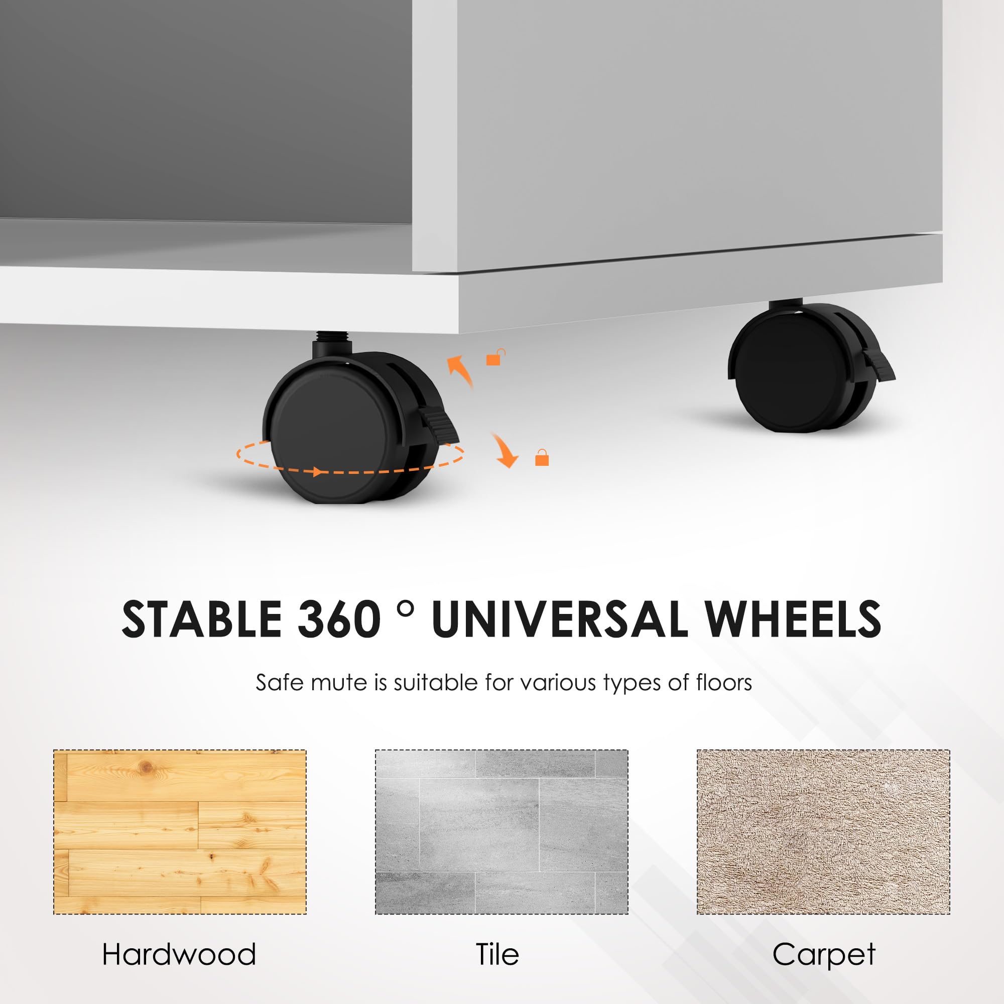 SogesHome Table de Chevet pour Chambre à Coucher Table de Nuit Commande avec Tiroir Armoire de Rangement avec Plateau Pivotante, roulettes Universelles Verrouillables, Blanc