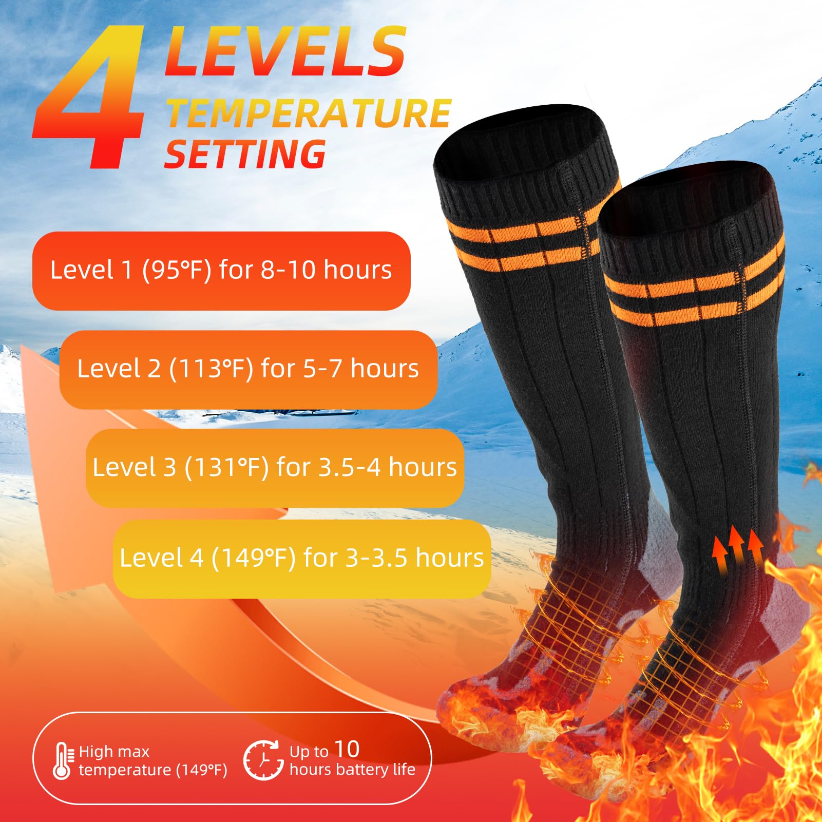 ROCKBROS Heated Socks for Men Women Rechargeable Up to 8 Hours 5000mAh Winter Foot Warmers Electric Socks Washable for Outdoors Hunting Skiing Hiking Work Fishing