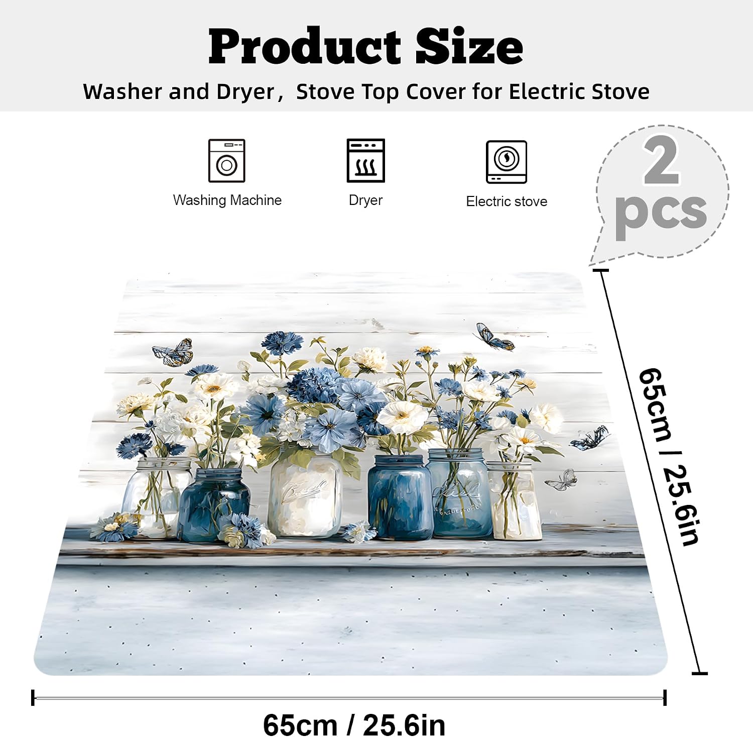 2 PCS Washer and Dryer Topper, Washer Dryer Countertop Protector Mat, Non-Slip Water Resistant Washing Machine Cover 25.6" x 25.6" for Laundry and Kitchen (Vase) image 2