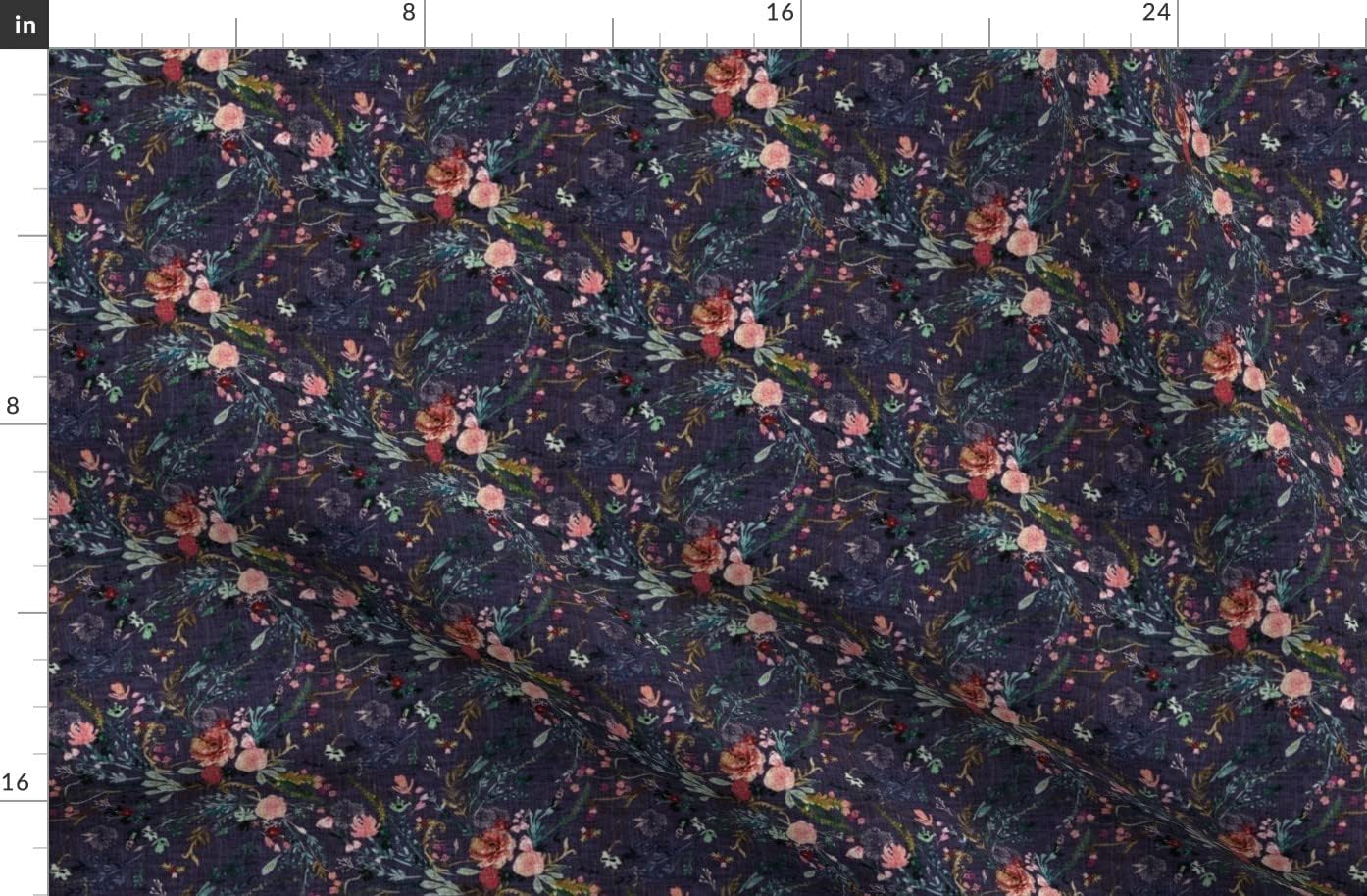 Spoonflower Fabric - Dark Floral Romantic Flowers Meadow Vintage Moody Printed on Organic Cotton Sateen Fabric by The Yard - Sewing Quilting Apparel Home Decor